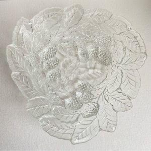 Indiana Glass Loganberry clear vintage dish with textured berry clusters leaves